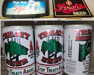 Beer Signs: Bud and Stroh's. Beaty Beer 6 pack