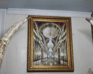 Painting of Cathedral Scene by Lenton.  46”x60”. $399