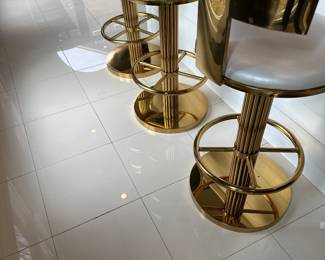 30” Counter height Bar Stools (set of 3), leather wing back in gold (stainless steel).  
