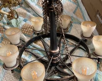 38” diameter Vintage heavy chandelier with 8 lights.  $395