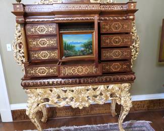 21st century Wooden cigar Cabinet trimmed in gold 
