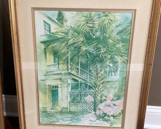 Vintage framed art with gold frame. Charleston.  24” x 38”. 
