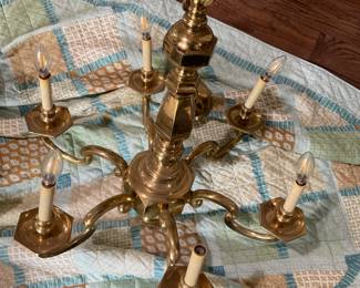 Brass 6-light chandelier. 28” diameter.  $245