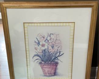 Flower art with gold frame. 24” x 38”. 