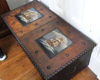Chest. Old ship carved chest lined. $295