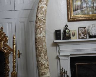 Pair of large Carved Tessellated Bovine faux tusk. 