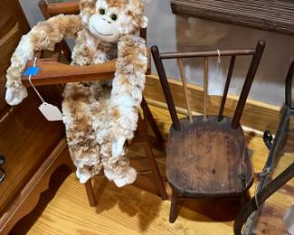 Vintage doll highchair and Primative Chair
