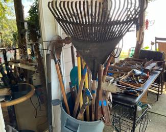 Yard tools and gardening tools.