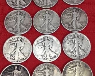 (12)  Silver Walking Liberty Half Dollars