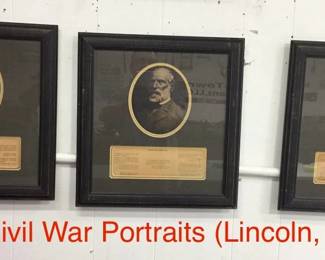 3-Piece Civil War Portraits- Lincoln, Lee, & Grant
