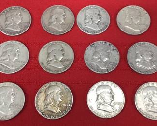 (12) Silver Franklin Half Dollars