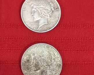 (2) Silver 1923 Peace Dollar Coins