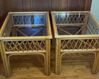 2 Matching Ratan & Glass Top Tables * Made in the Philipenes
