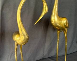 Two Decorative Brass Cranes * 26 & 21 Inches Tall
