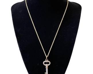 10K Yellow Gold Chain with Sterling Silver Gold Overlay Key Pendant * 38 Tiny Diamonds
