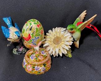 Metal Enamel Crystal Trinket Box Decor * Hummingbird Ornament * Egg

