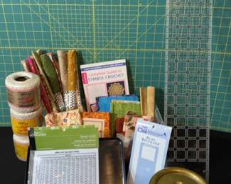 Olfa Rotary Mat 36x24 * Omni Edge 36x4 * Knit-Cro-Sheen Metallic Thread * Decorative Buttons
