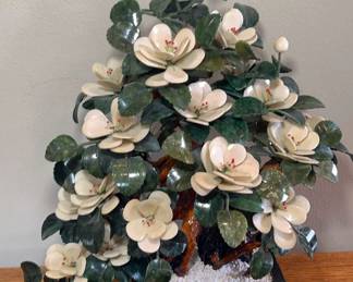 MCM Jadeite or Agate? & White Quartz Asian Bonsai Floral Tree Of Life
