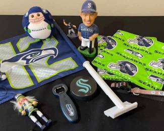 Seahawks * Ichiro Mariners Bobble Head * #12 Dog Collar * Kraken Puck
