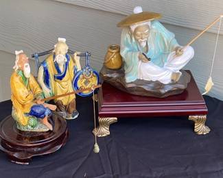 3 Vintage Mud Men Fisherman Figurines

