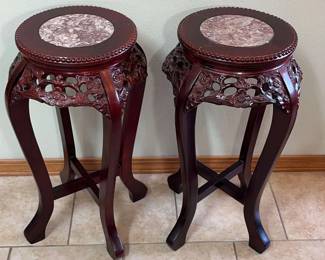 2 Matching Marble Top Plant/Display Stands * Asian Decor
