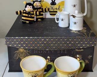 Bee Themed Nesting Box Set * Sophie Allport Bees Pitcher Set * Pier One Bee Mugs * Wood Picture Etc
