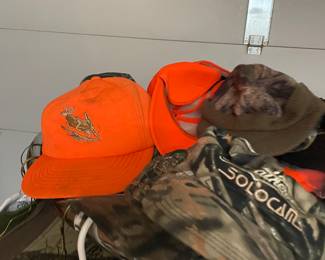 Large selection of hunting clothes - hats, jackets, overalls, pants and more! Many brand new. 