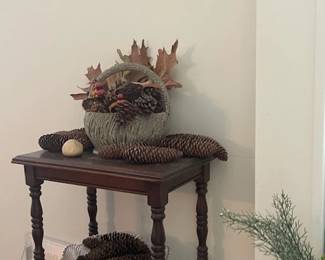 Side table and large glass bowl.