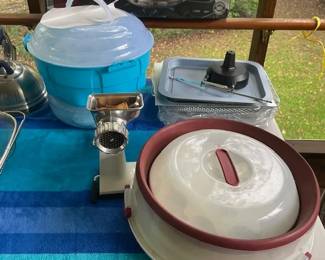 Plastic storage containers.