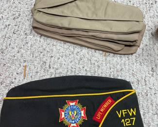 Military uniforms, accessories and badges.