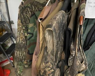 Large selection of hunting clothes - hats, jackets, overalls, pants and more! Many brand new. 