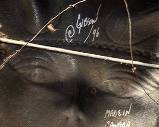 Vintage Doug Gibson 96' Hand Crafted Sculpted Leather Wall Art, Lady with Hat