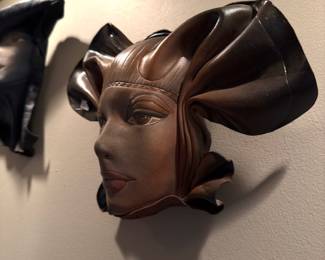 Vintage Doug Gibson 96' Hand Crafted Sculpted Leather Wall Art, Lady with Hat