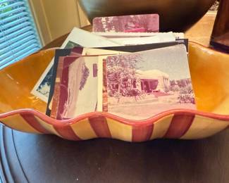 Gail Pittman Siena Red Yellow Stripes Orange Oval Scalloped / Ruffled Bowl