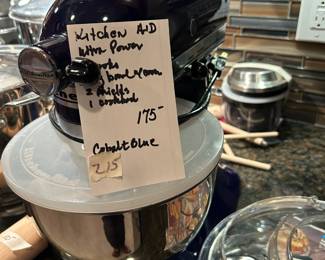 #215	Cobalt Blue Kitchenaid Mixer w/bowl & several attachments w/lid and guards	 $175.00 
