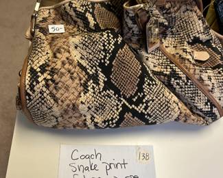 #138	Coach Snake pattern Fabric purse w/leather trim and dust bag	 $50.00 
