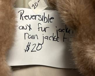 #145	Reversible Faux Fur Jacket/Rain Jacket  - approx M Size	 $20.00 
