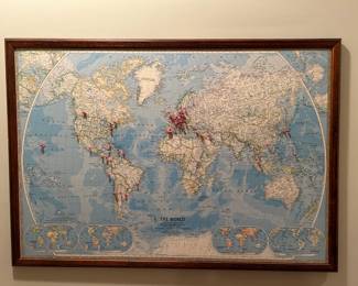 
#50	National Geographic Map w/push pins - 44x30 - Framed	 $30.00 
