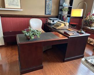 #27	Laminate L-Shaped Desk w/5 drawers & 1 Door - 75x67 (as is pad on top)	 $75.00 
