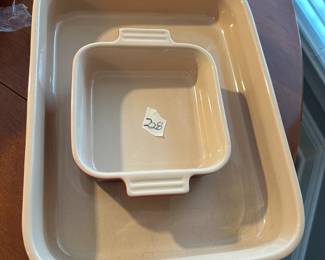 #228	Le Creuset Set Red Ombre Stoneware Rectangular Casserole Baking Pan dish and Small Casserole Dish - sold as a set	 $50.00 
