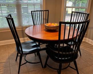 #10	Thomasville pedestal inlay table wood top and black base and 4 chairs 48x30	 $175.00 
