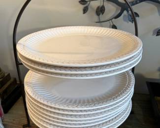 #230	Set of 10 11.5" Dinner Plates w/Metal Holder 	 $30.00 
