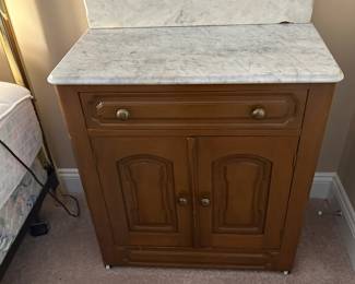 
#80	Wood Marble Top washstand w/2 door & 1 Drawer - 27x14x29-36	 $125.00 
