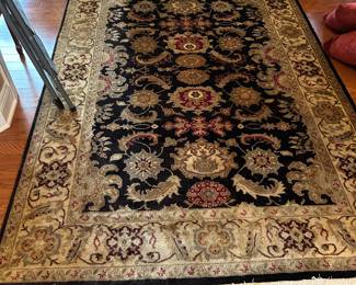 #12	Ethan Allen hand knotted wool rug black green red 72x107 	 $300.00 
