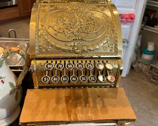 #222	National Replica Cash Register Brass on a wood Stand (almost new) - NCR Brand - 1884 -1994	 $800.00 
