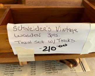 #79	Schneider's Vintage Wooden 5 pcs Train Set w/Tracks	 $210.00 

