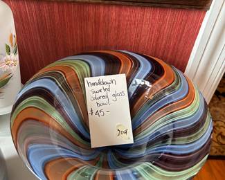#209	Handblown Swirled Colored Glass Bowl	 $45.00 
