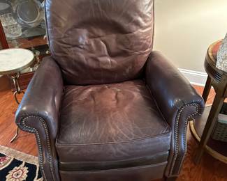 #8	Leather master brown leather recliner electric with loose seat cushion nail head 	 $375.00 
