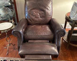 #8	Leather master brown leather recliner electric with loose seat cushion nail head 	 $375.00 
