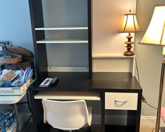 #58	Laminate Black & White Desk - You Move w/1 drawer - 41x20x65	 $65.00 
#59	White Plastic Rolling Desk Chair	 $30.00 
